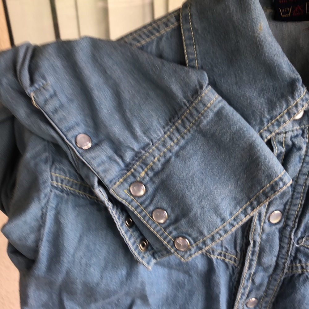 BRITTANIA 1970’s DENIM PEARL SNAP SHIRT M - Picture 4 of 6